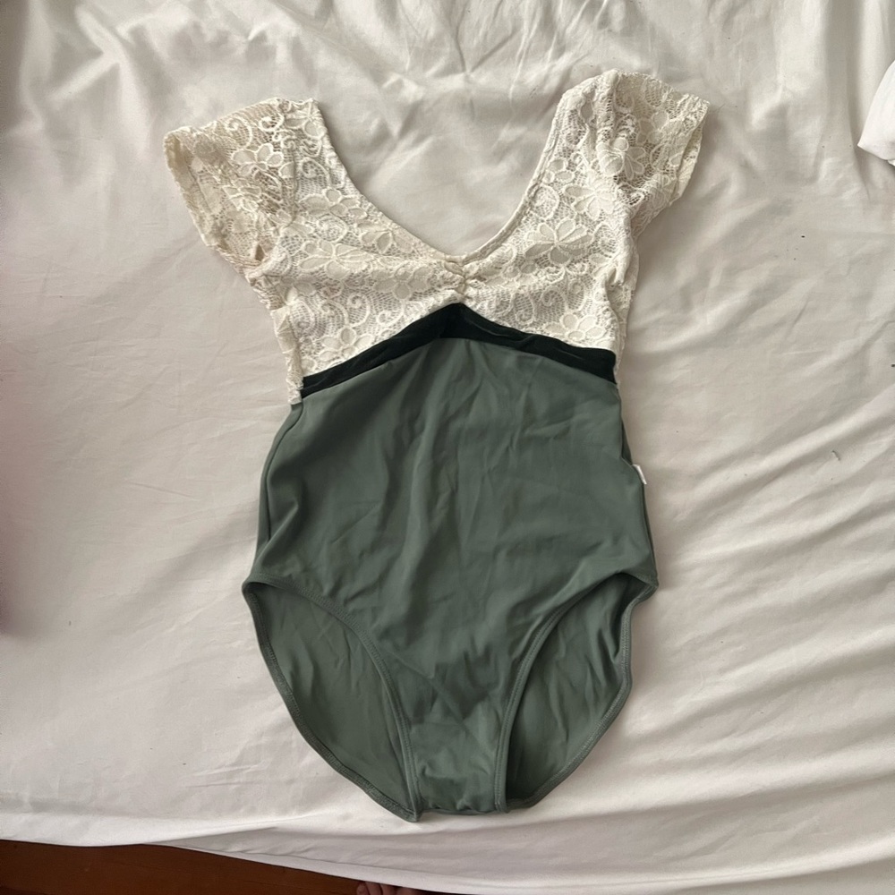 Beautiful green and white leotard!